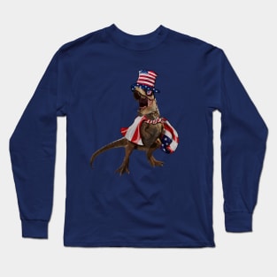 Funny T Rex Dinosaur, USA Flag, American Long Sleeve T-Shirt